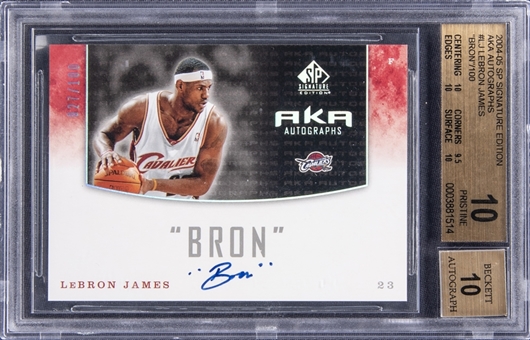 2004-05 Upper Deck SP Signature Edition "AKA Autographs" #LJ LeBron James Signed Card (#027/100) - BGS PRISTINE 10/BGS 10 - Pop. 2!